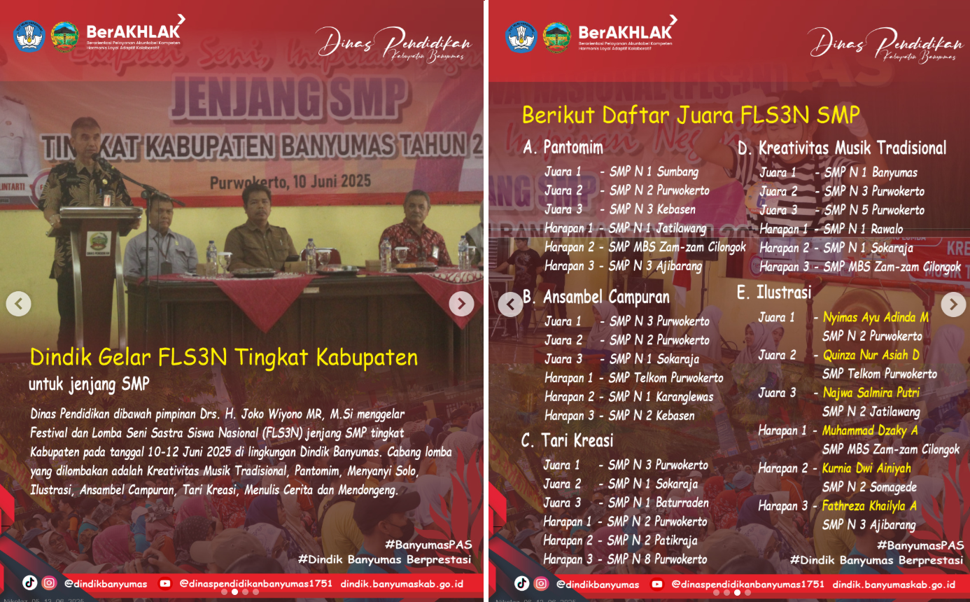 FLS3N Kabupaten Banyumas 2025: Menumbuhkan Generasi Kreatif dan Berkarakter Melalui Seni dan Sastra