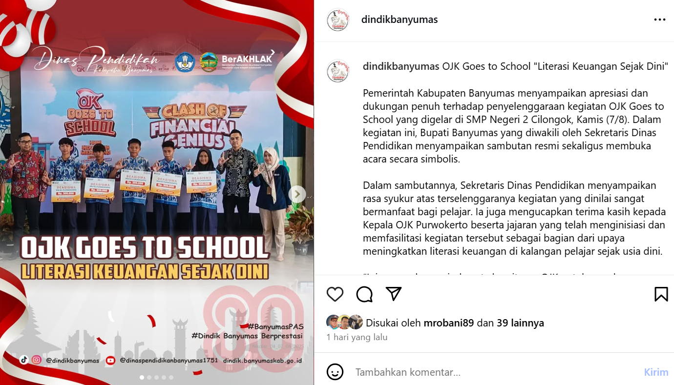 OJK Goes to School "Literasi Keuangan Sejak Dini"
