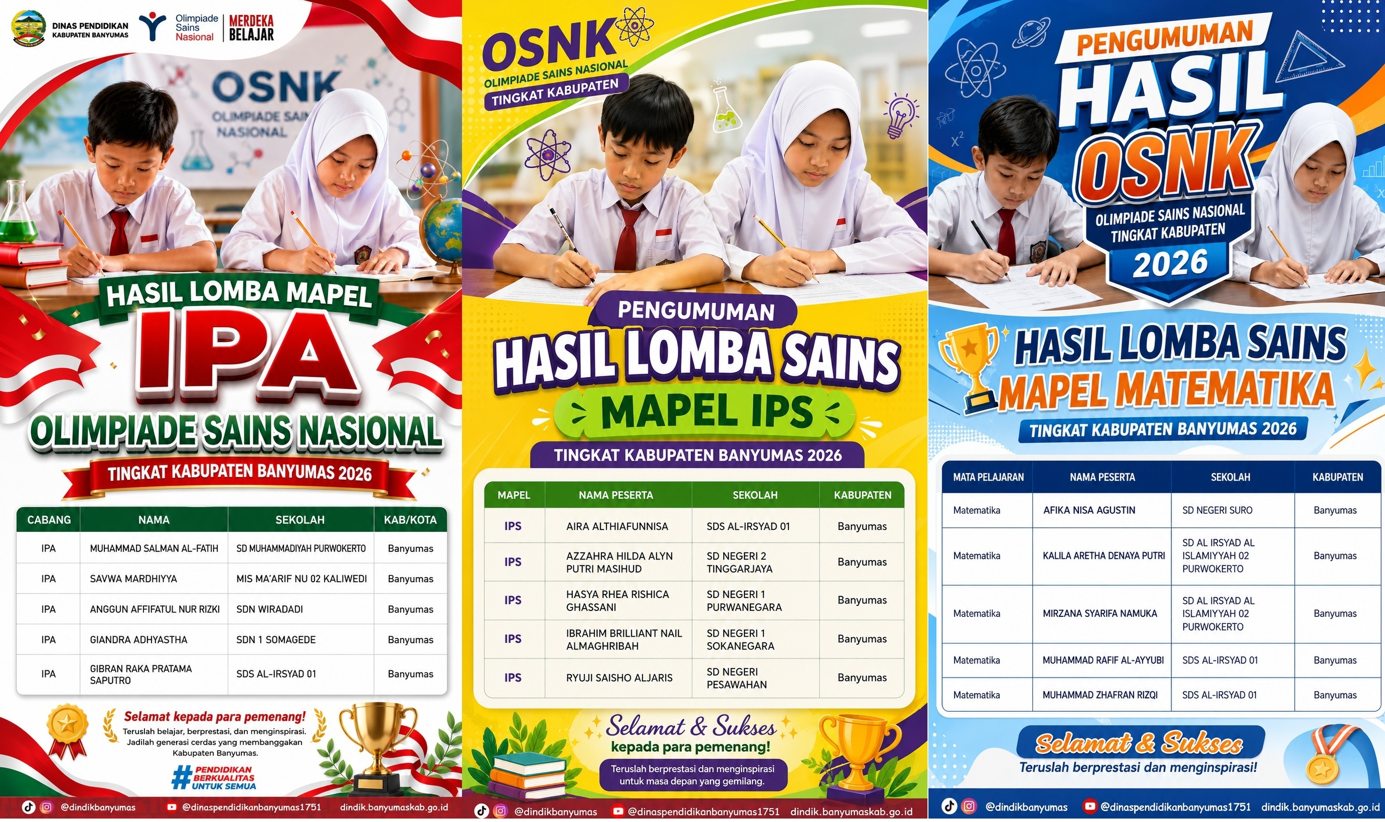 Dinas Pendidikan Kabupaten Banyumas Umumkan Hasil OSNK Tingkat Kabupaten Tahun 2026