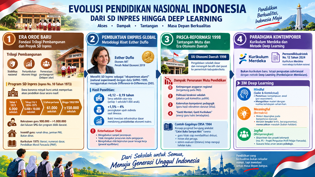 Transformasi Kebijakan Pendidikan Indonesia: Dari Kuantitas SD Inpres Menuju Mutu Deep Learning